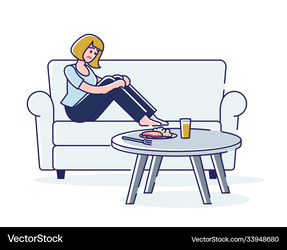 Woman with eating disorder and stomach pain Woman with eating disorder and stomach pain vector image