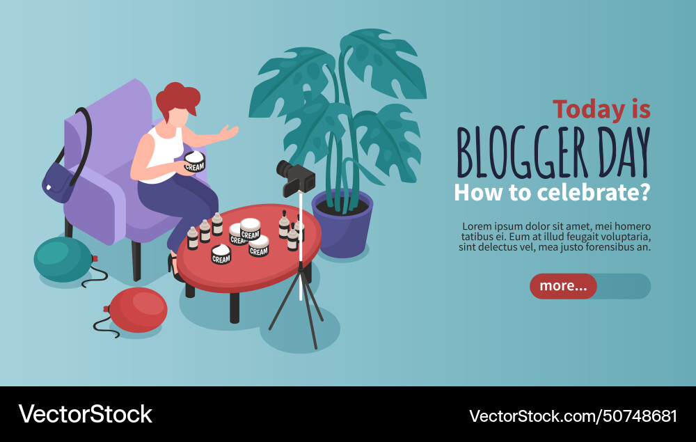 Blogger isometric banner Royalty Free Vector Image
