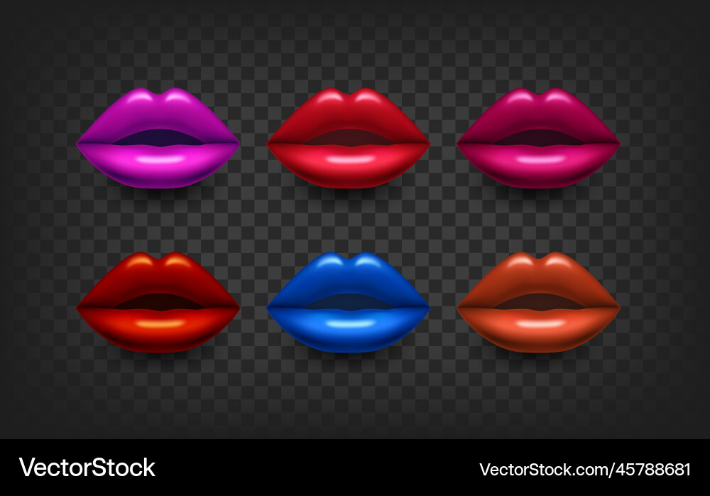 Color lips collection 3d objects isolated vector image