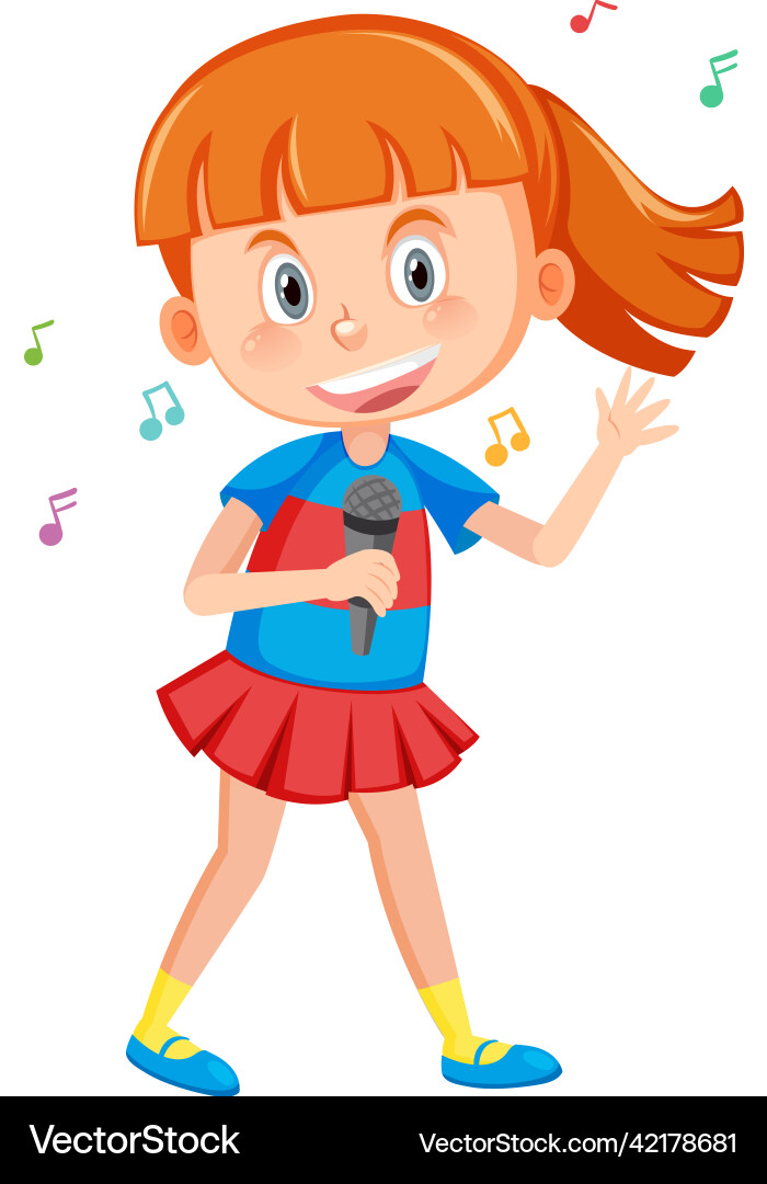 Cute girl cartoon holding microphone singing Cute girl cartoon holding microphone singing vector image
