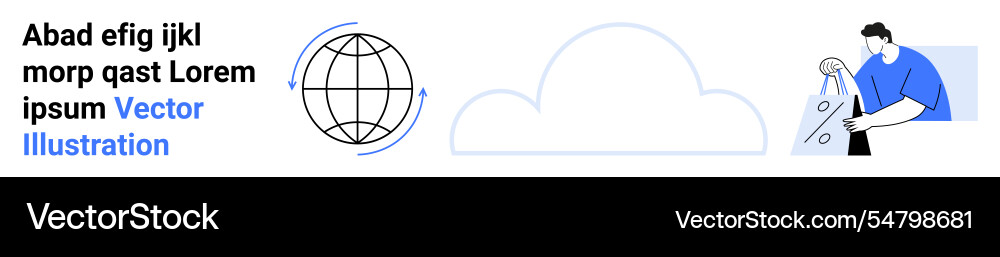 Man interacting with data and globe cloud Man interacting with data and globe cloud vector image