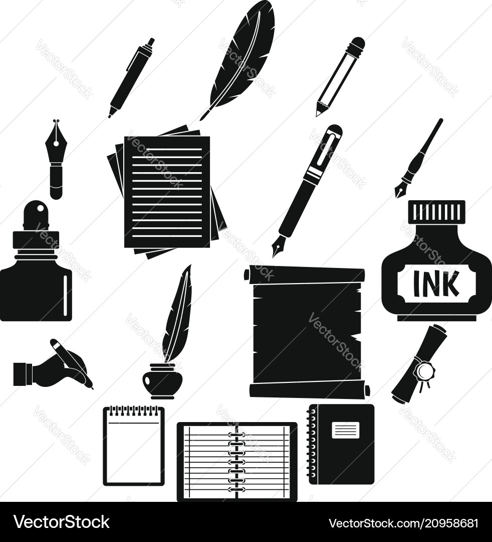 Writing icons set items simple style Writing icons set items simple style vector image
