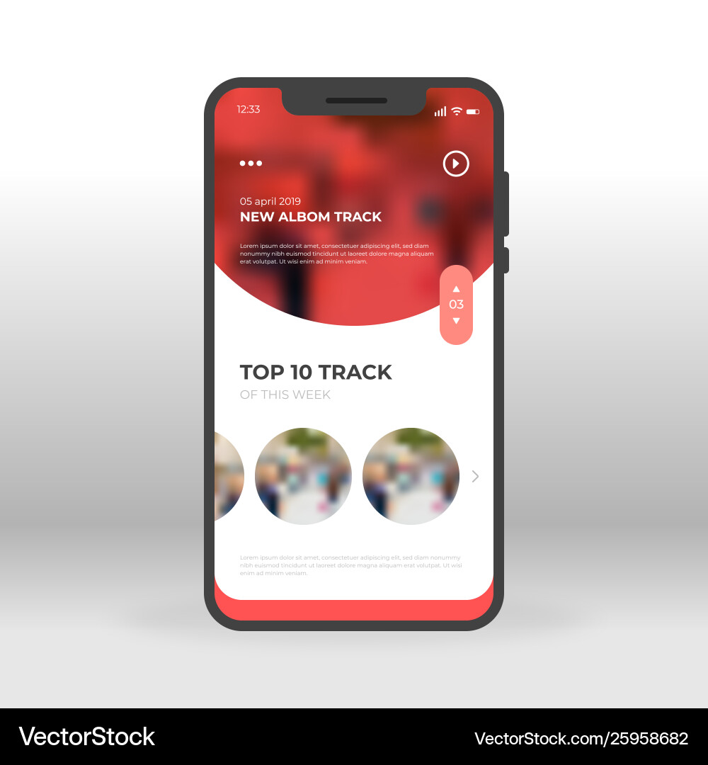 Red music tracks ui ux gui screen for mobile apps vector image