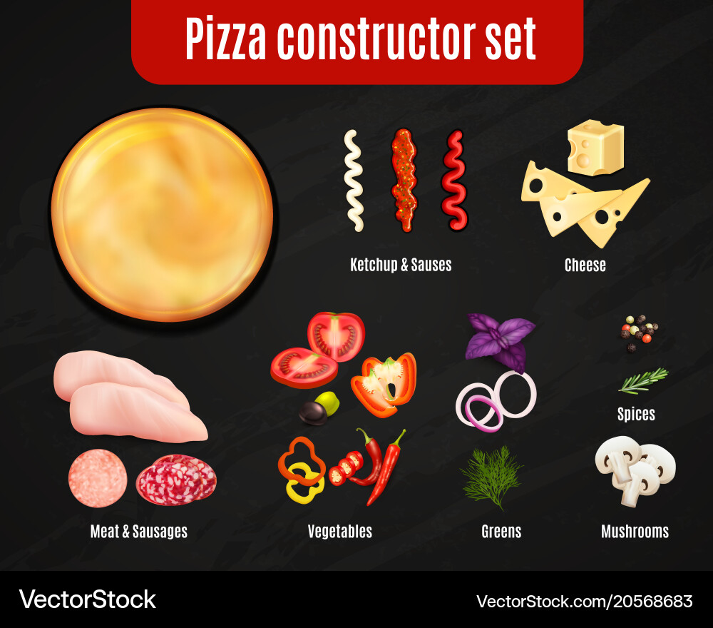 Pizza constructor realistic set vector image