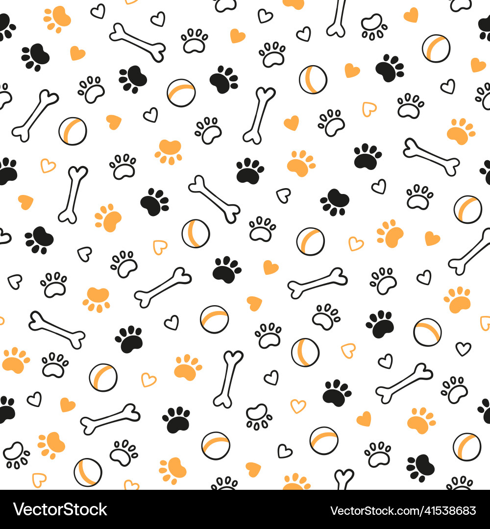 Seamless dog pattern with paw prints bones Vector Image