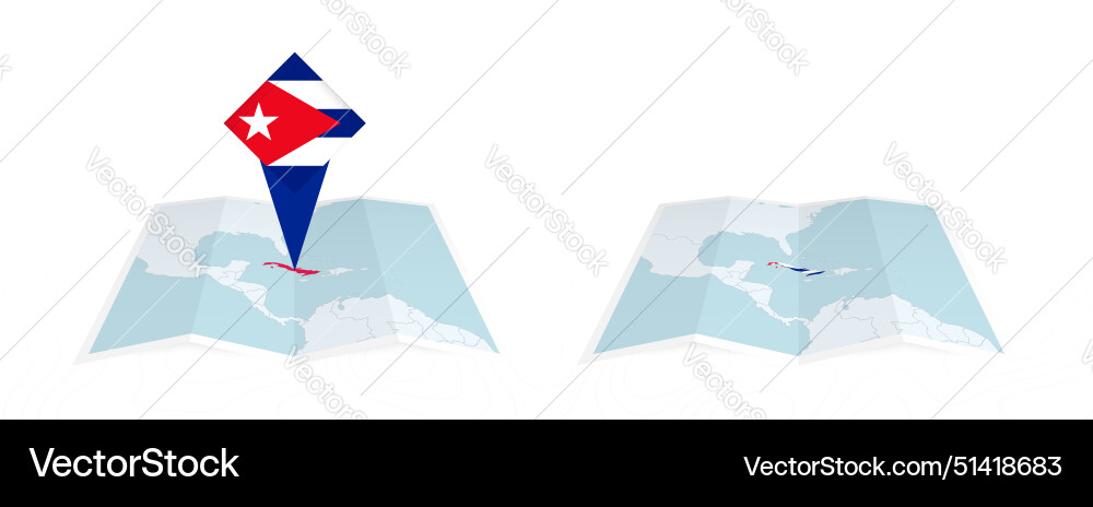 Two versions of an cuba folded map one vector image