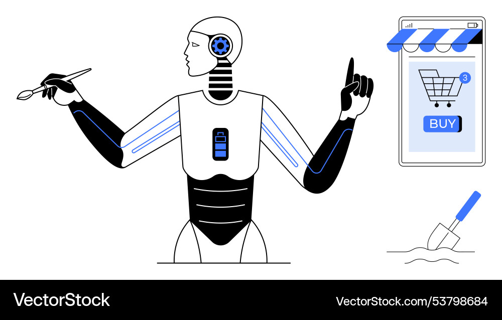Ai robot using stylus and e-commerce interface Ai robot using stylus and e-commerce interface Vector Image