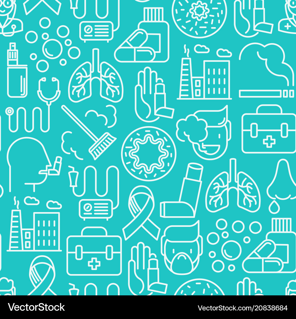 Asthma seamless pattern with thin line icons vector image