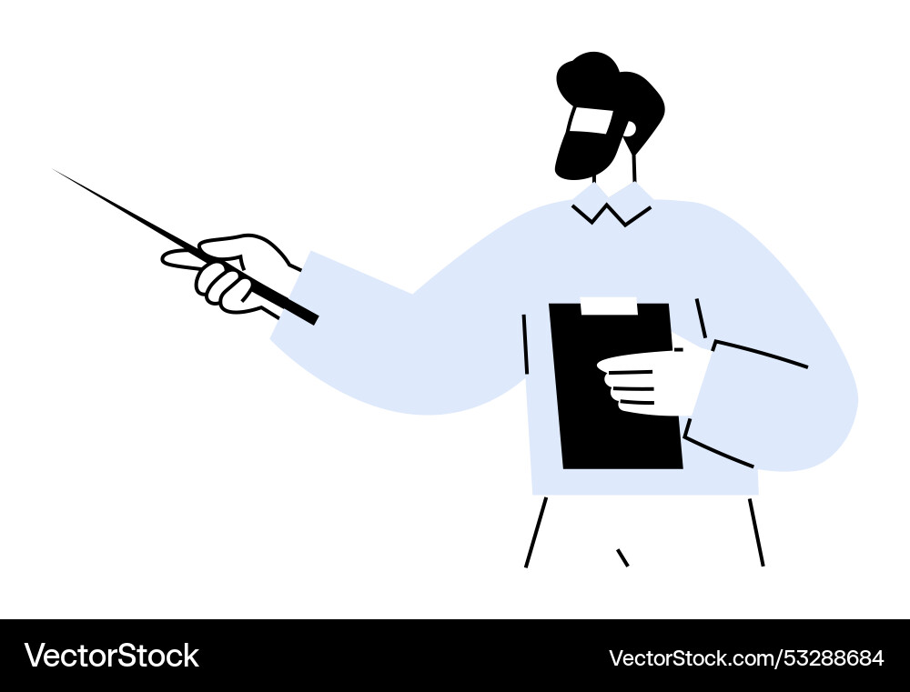 Man holding clipboard and pointing with stick Man holding clipboard and pointing with stick vector image