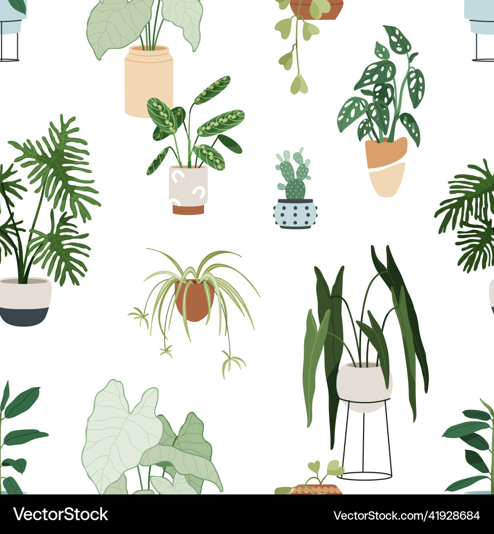 Potted Plant Seamless Pattern Vector Image