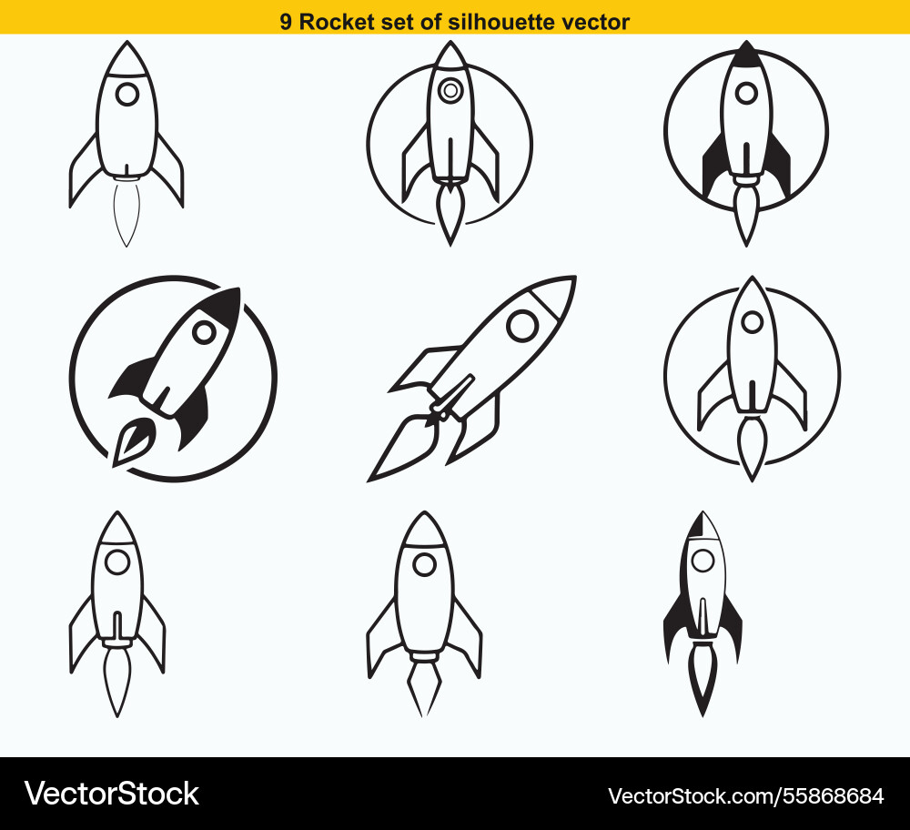 Set of rocket icon 9 different styles editable Vector Image