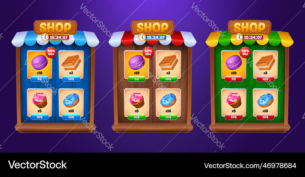 Ui game store frame interface with button cartoon Ui game store frame interface with button cartoon vector image