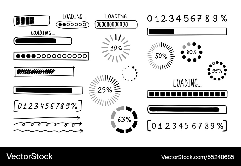 Loading bar doodle set hand drawn element line Loading bar doodle set hand drawn element line vector image
