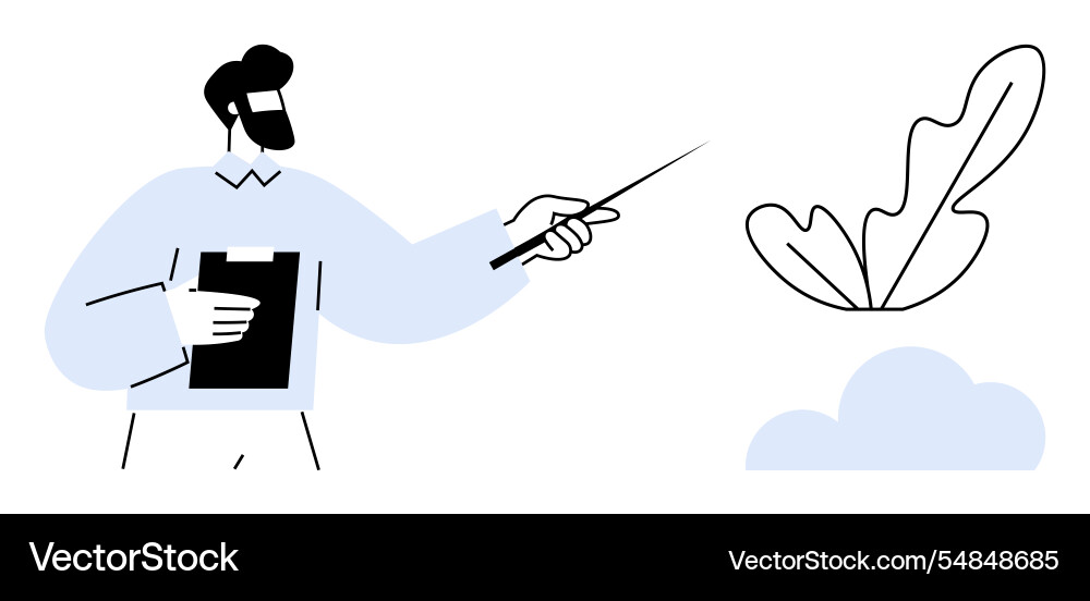 Man with a clipboard pointing stick towards Man with a clipboard pointing stick towards vector image