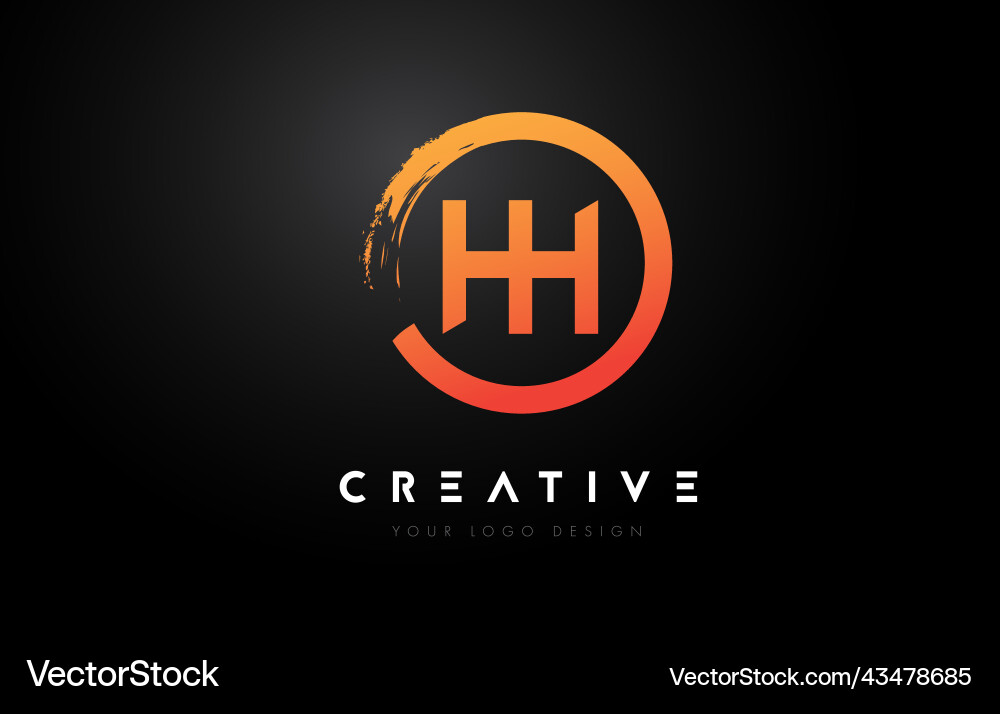 Orange hh circular letter logo with circle brush Vector Image