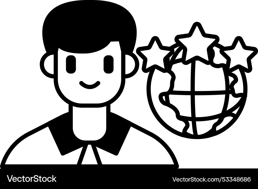 A man is smiling and standing in front of globe A man is smiling and standing in front of globe Vector Image