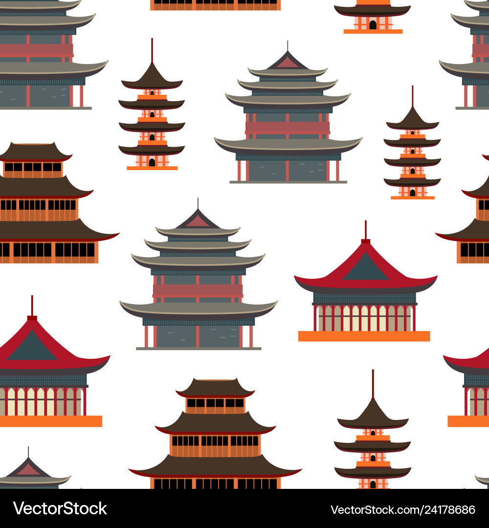 Cartoon traditional asian house seamless pattern Cartoon traditional asian house seamless pattern vector image