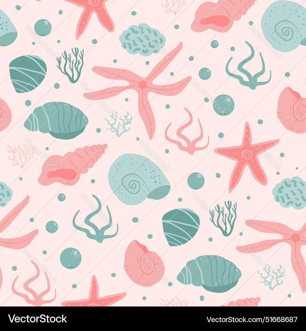 Barnacles and starfish seamless pattern shells Barnacles and starfish seamless pattern shells Vector Image