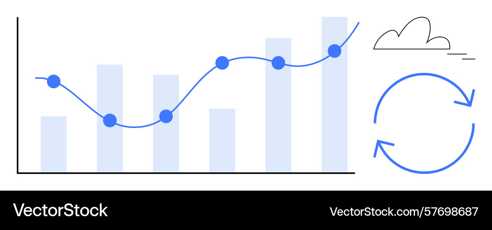 Growth chart with line and bar graphs highlighting Growth chart with line and bar graphs highlighting vector image