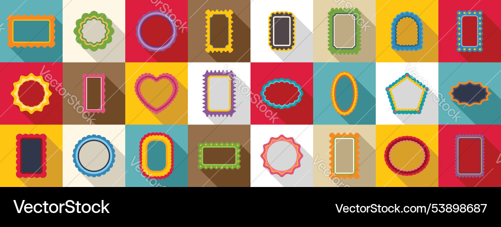 Scallop frame icons set of different colorful Vector Image