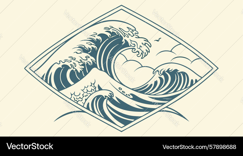 Abstract ocean wave in geometric frame design Vector Image