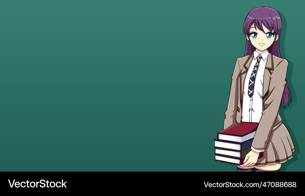 Anime manga schoolgirl holding books vector image