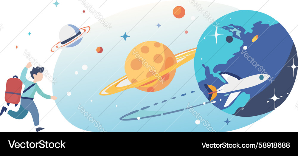 Astronaut with planets spaceships in space Vector Image