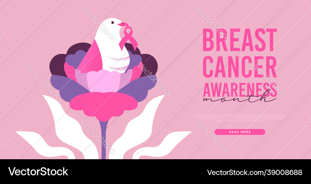 Breast cancer awareness pink flower bird template vector image