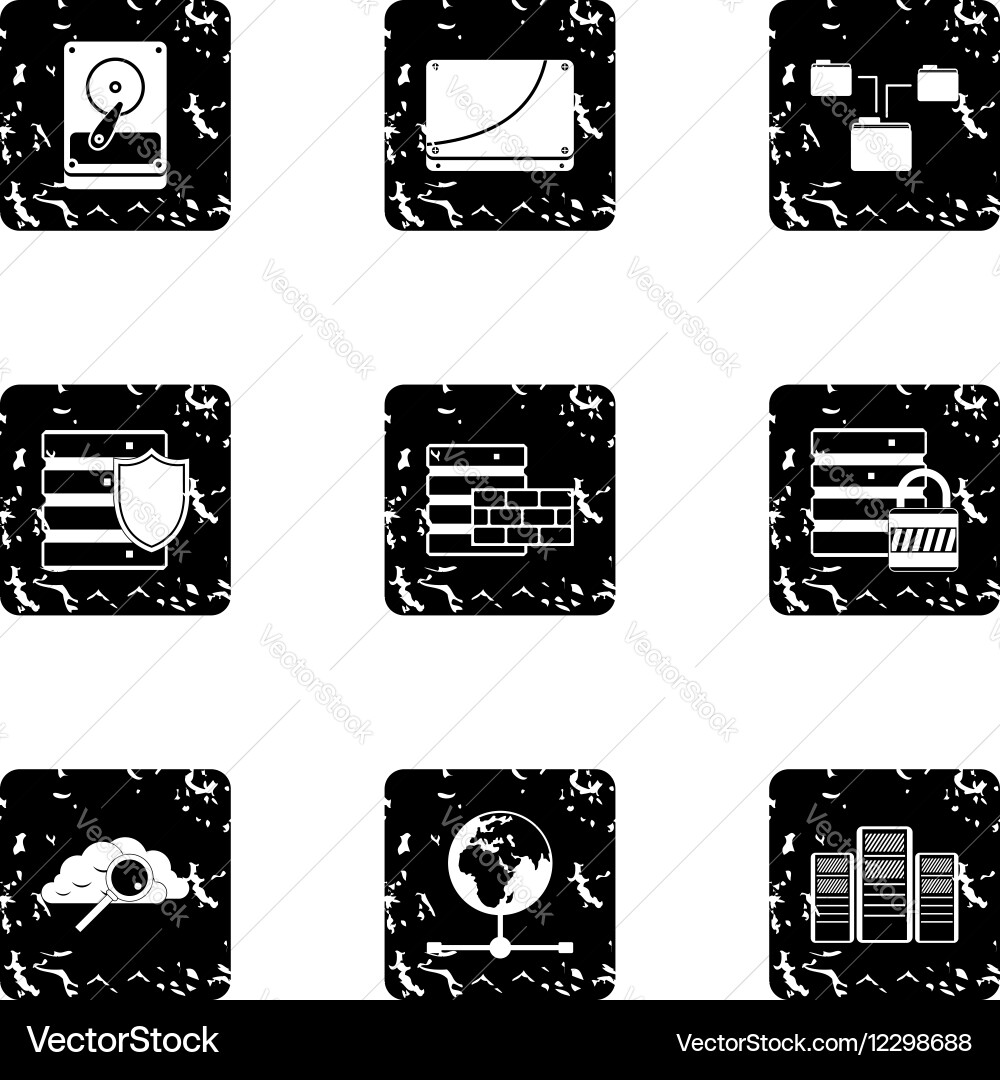 Computer setup icons set grunge style vector image