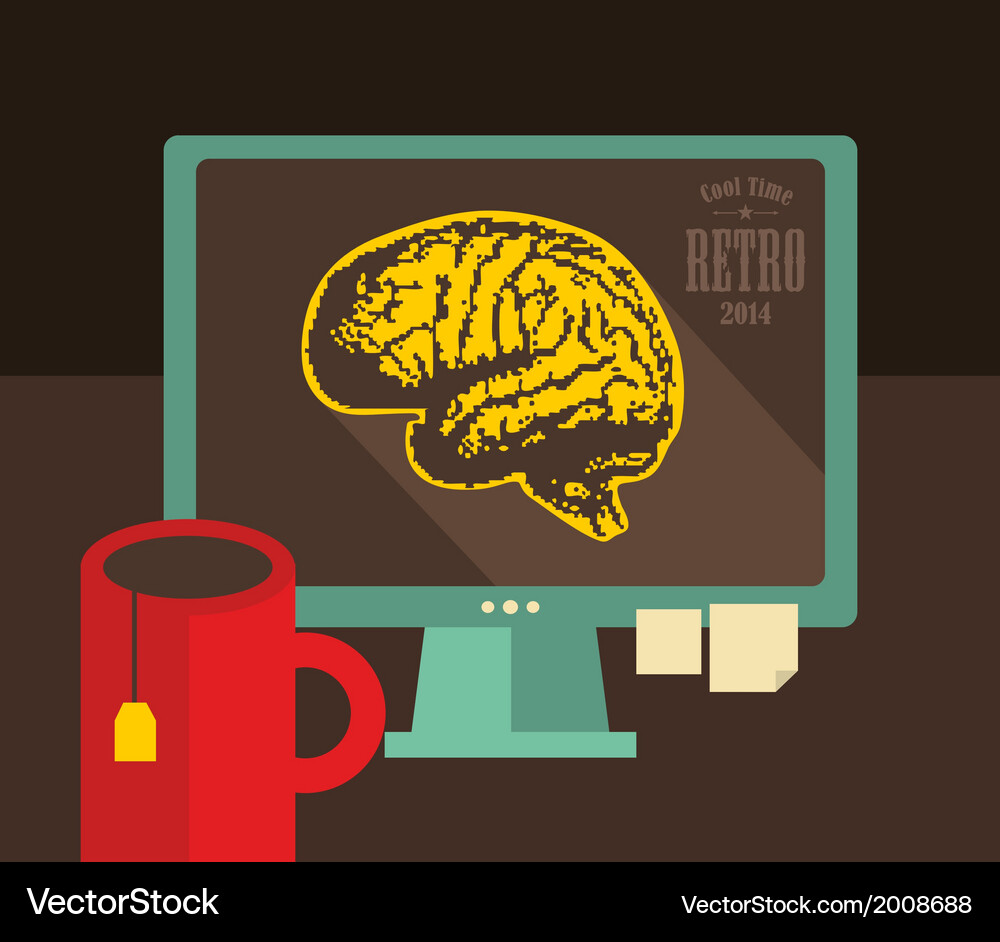 Computer with digital brains on the screen Vector Image
