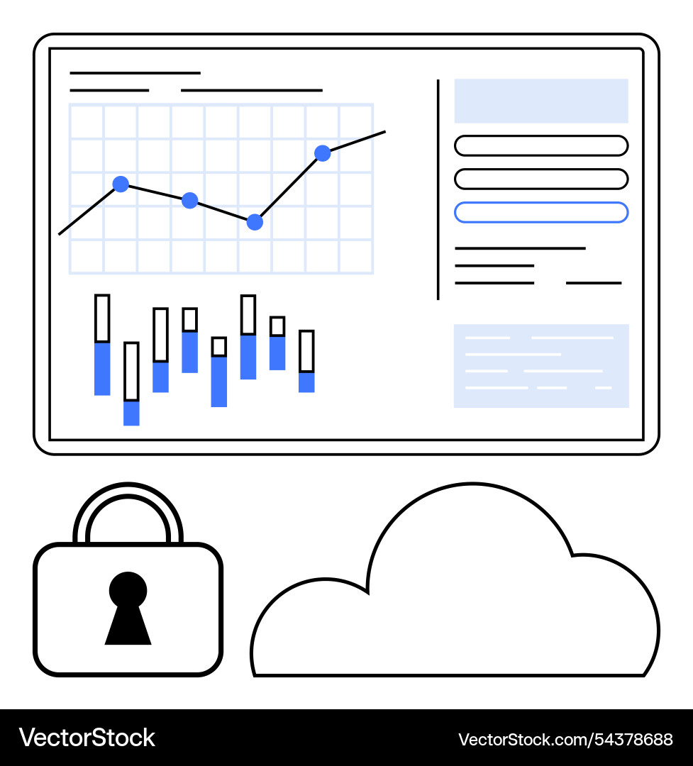 Data analytics dashboard with graphs lock Data analytics dashboard with graphs lock vector image