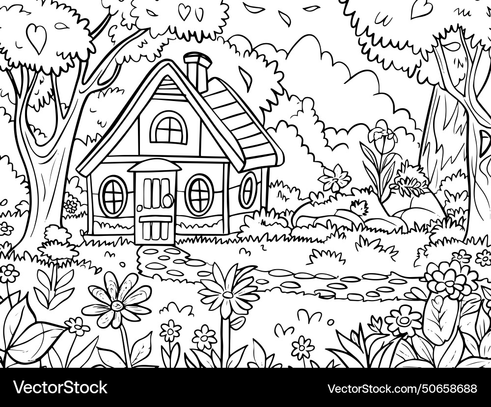 Malbuch Kinder altes Haus im Wald Malbuch Kinder altes Haus im Wald vektorbild