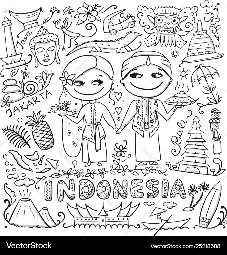 Travel to indonesia coloring card for your design Vector Image