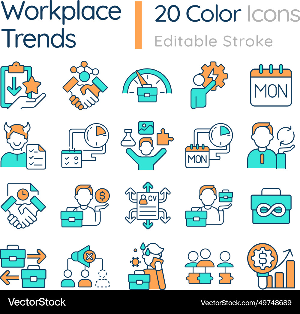 2d colorful thin linear icons set for workplace 2d colorful thin linear icons set for workplace vector image