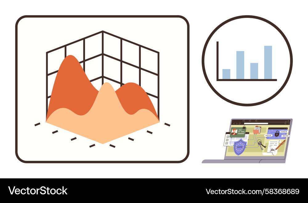 3D Data Analysis Chart Dashboard Vector Image