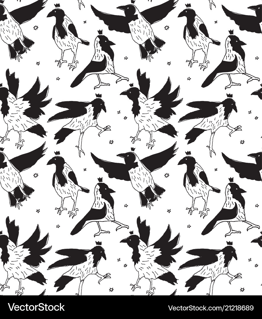 Crows with Crowns - Seamless Pattern vector image