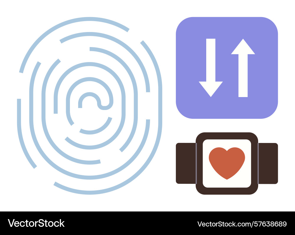 Fingerprint recognition data sync and smartwatch vector image