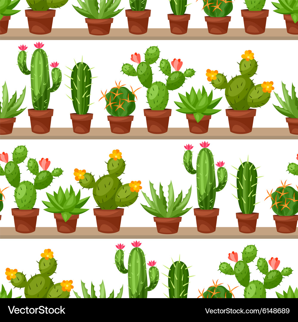 Seamless pattern of abstract cactuses in flower Vector Image