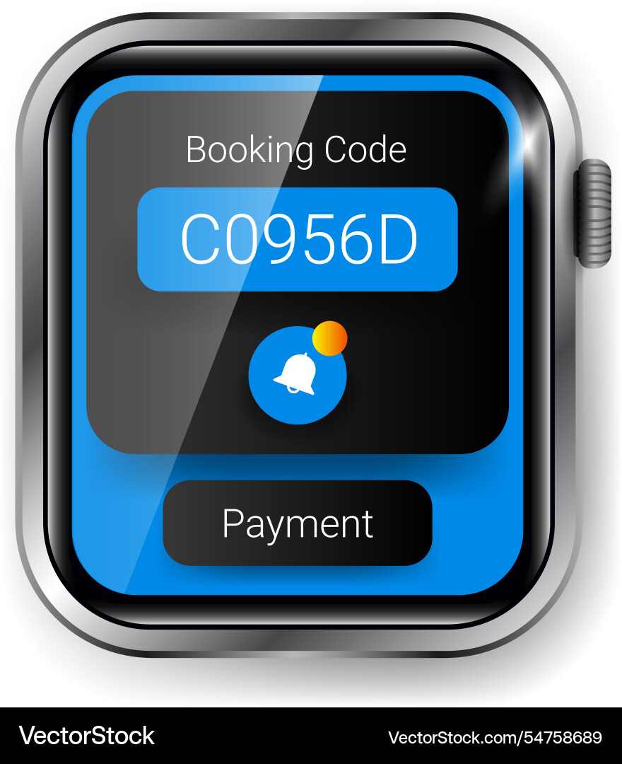 Smartwatch ui displaying booking code and payment Vector Image