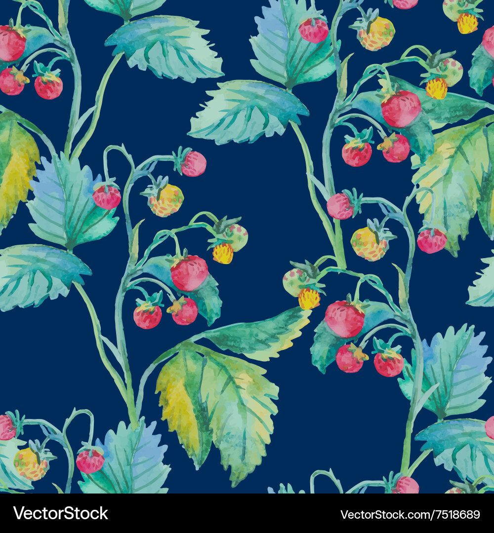 Watercolor Strawberry Pattern Vector Image