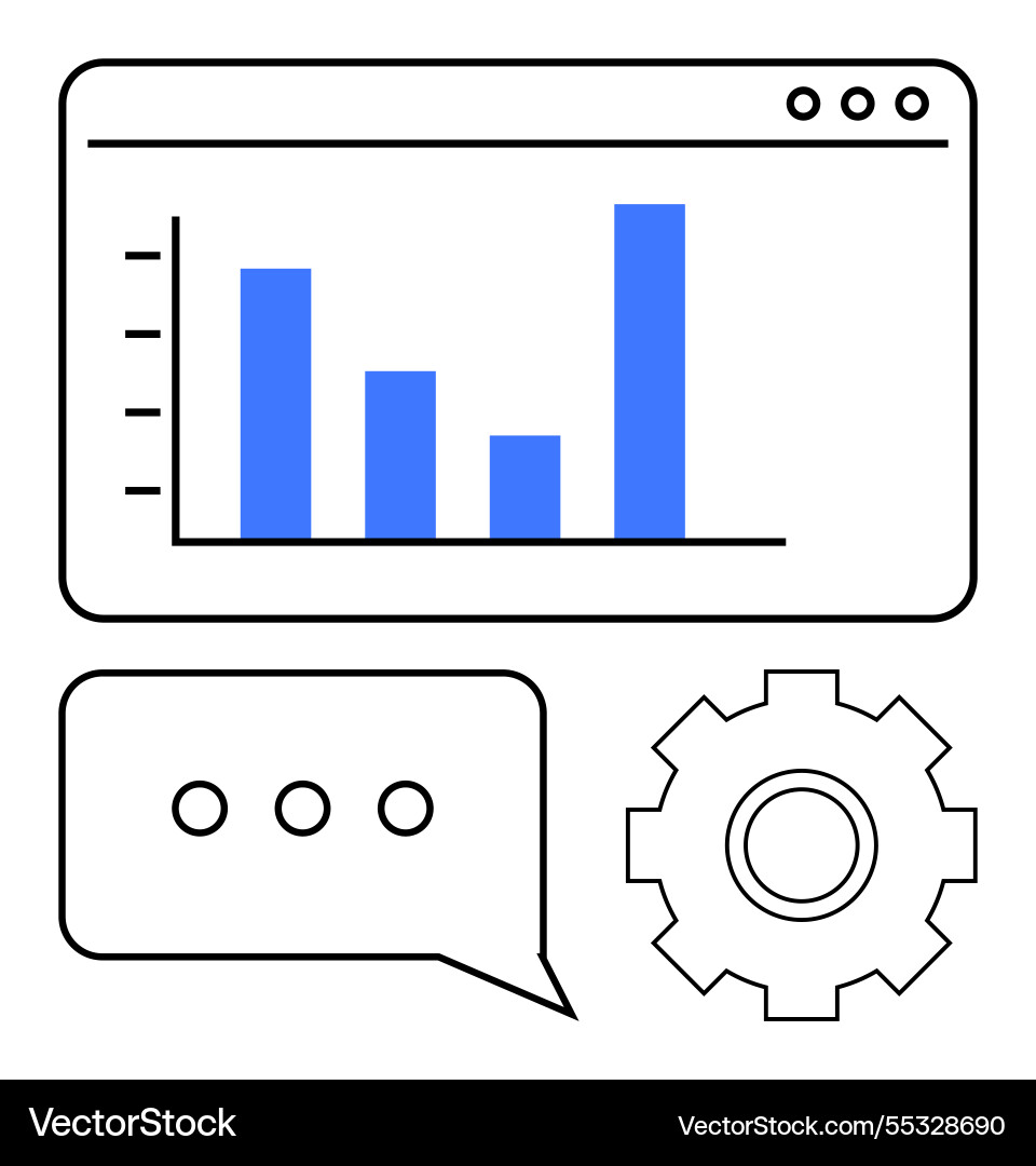 Analytics dashboard with bar graph chat bubble Analytics dashboard with bar graph chat bubble vector image