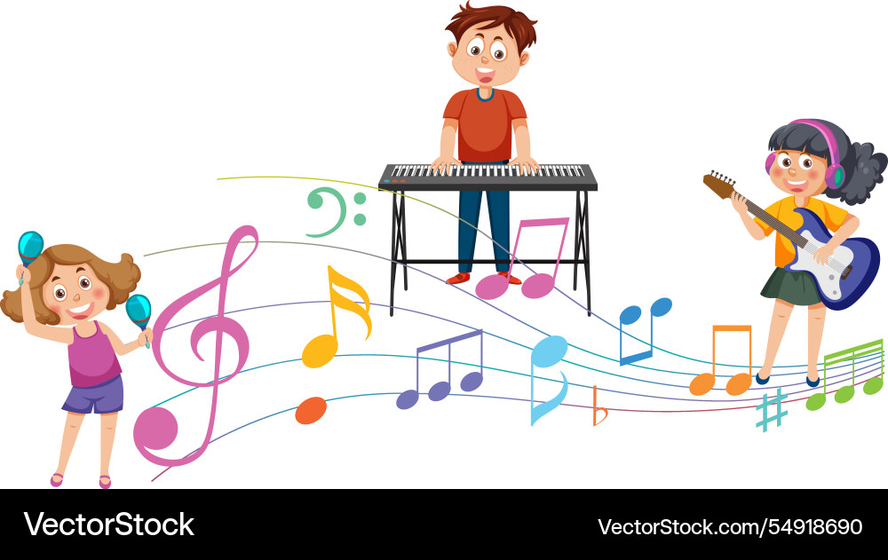 Children playing instruments with colorful Children playing instruments with colorful vector image