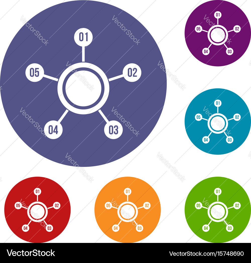 Circle chart with numbers icons set vector image
