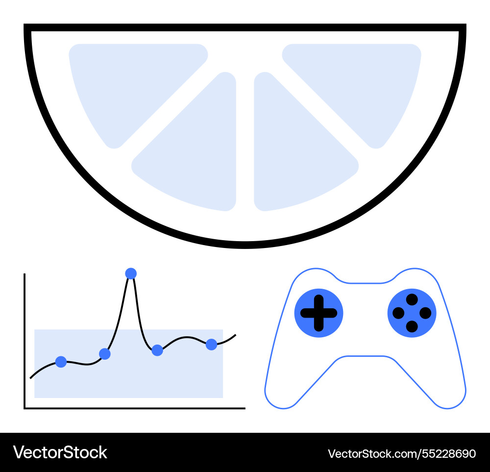 Lemon slice with graph and game controller a blend vector image