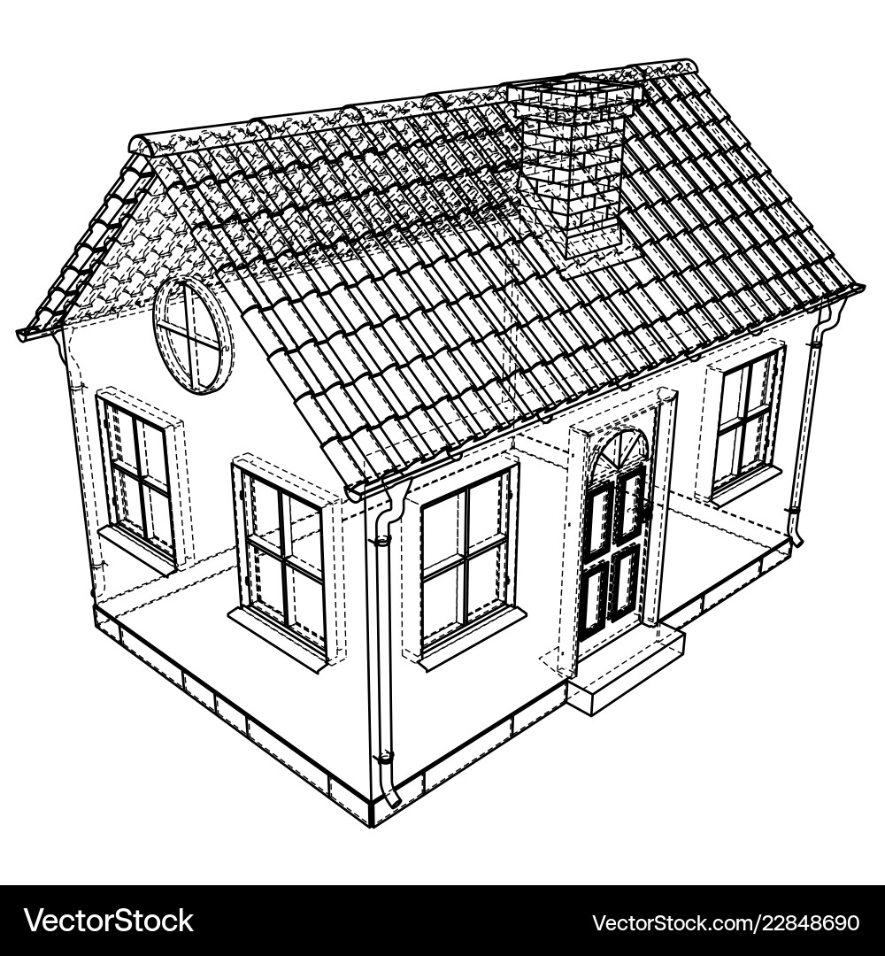 Private house sketch rendering of 3d Private house sketch rendering of 3d vector image
