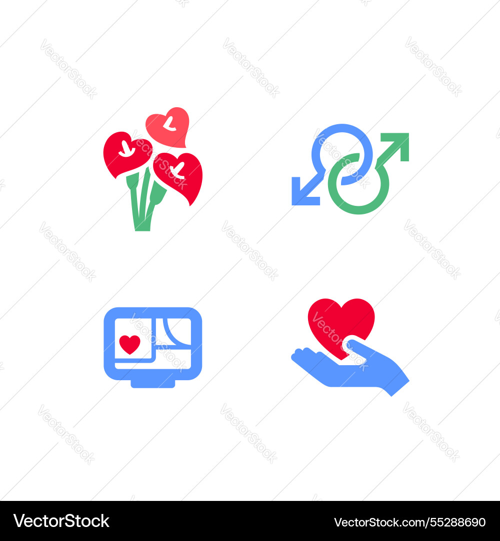 Set icons or valentines day symbols holiday signs Set icons or valentines day symbols holiday signs vector image