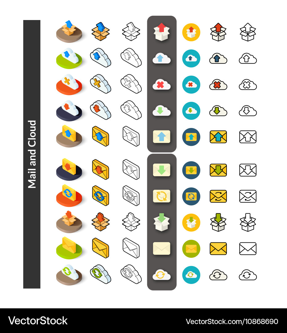 Set of icons in different style - isometric flat Vector Image