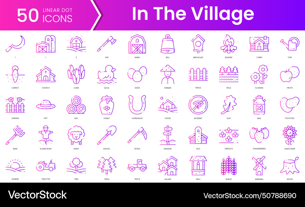 Set of in the village icons gradient style icon Set of in the village icons gradient style icon vector image