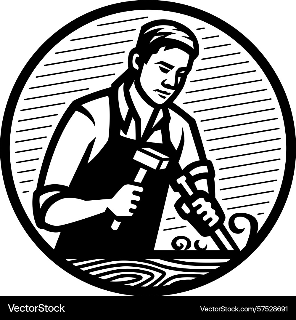 Carpenter with a chisel and hammer Carpenter with a chisel and hammer vector image