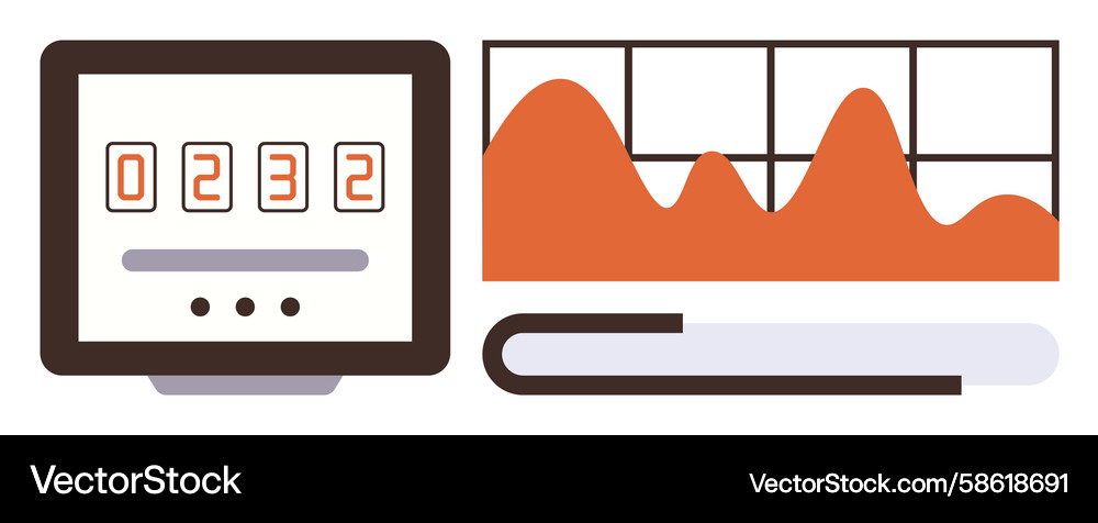 Digital counter and analytics graph with book Digital counter and analytics graph with book Vector Image